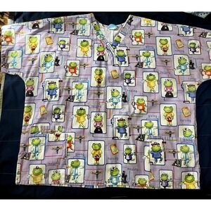 Scrub H.Q. V-Neck Scrub Top Shirt Medical Frogs‎ Women's 2xl